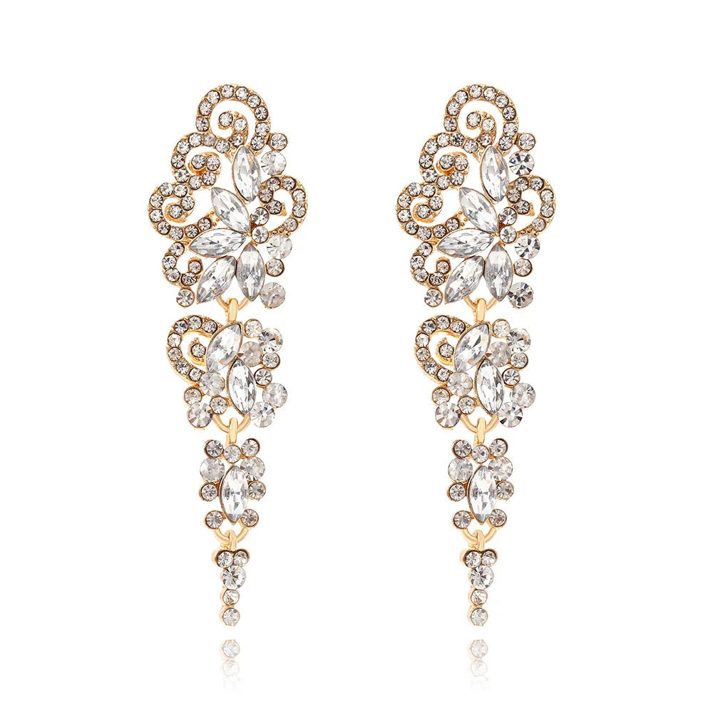Retro super flash full diamond fringed earrings court style long temperament exaggerated rhinestone earrings earrings women