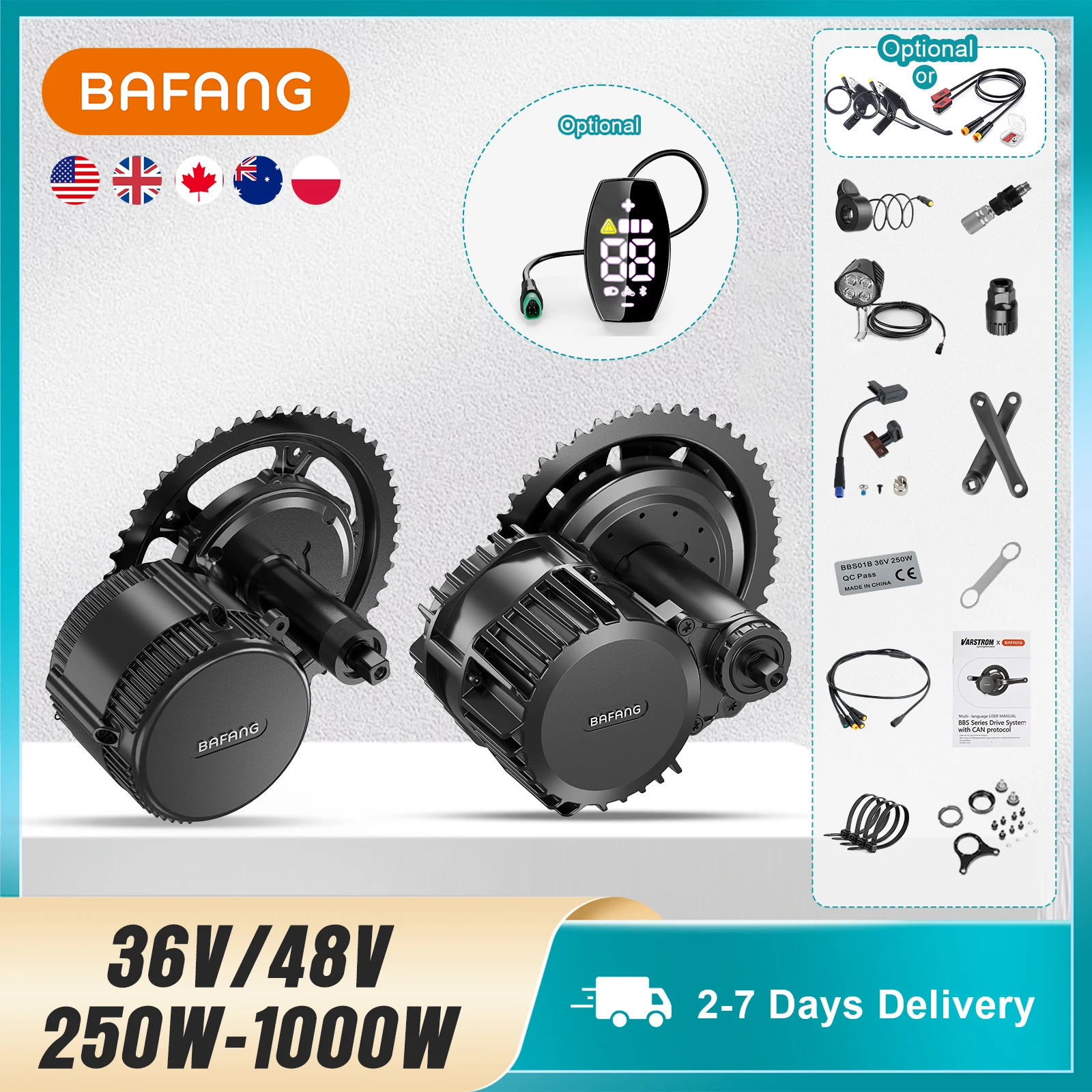 

[Us Local Shipping] Bafang Bbs02B Bbs-Hd 48V 500W 750W 1000W Mid Drive Motor Kit Electric Bike Conversion Kit Ebike Central Motor for Mountain Bike Fat Tire with Optional Battery Display Speed Sensor Throttle 68-73Mm/100Mm/120Mm Bb