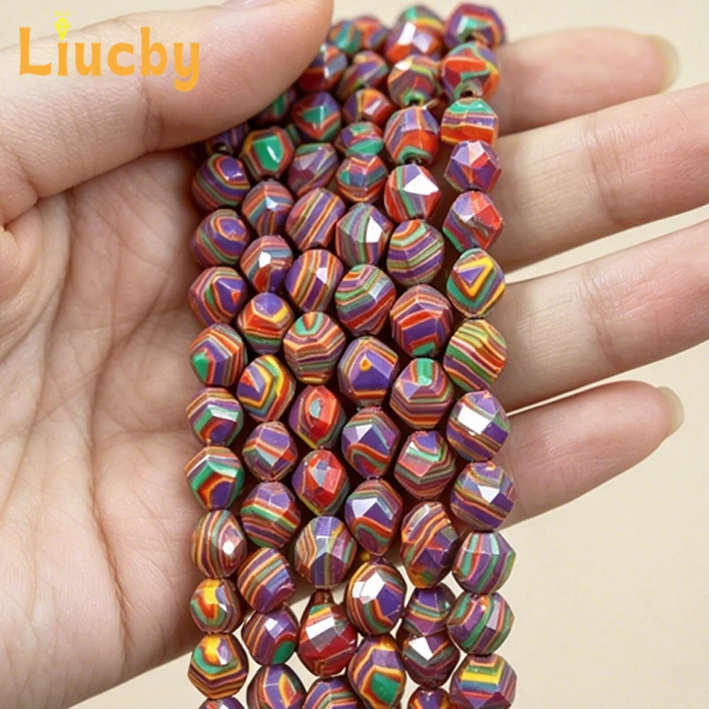 Rote Malachit-Facettenperlen, bunte lose Edelsteinperlen für die Schmuckherstellung, Armband, Halskette, 6mm 8mm 10mm, 15-Zoll-Stränge – Detail 5