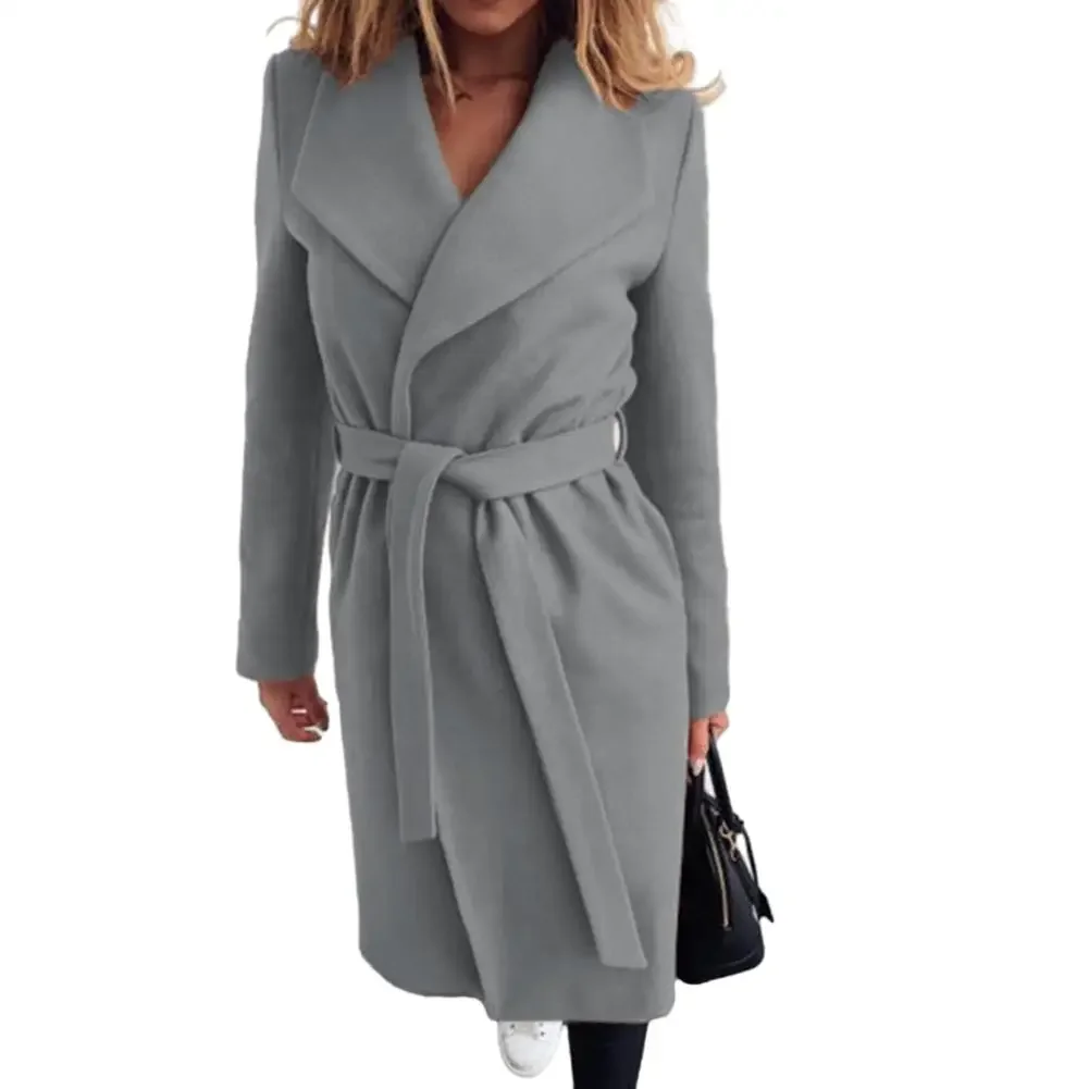 

Long Jacket Jacket Long Sleeve Outwear Tops Overcoat Polyester Simple Solid Color Strap Lapel Casual Trench Coat