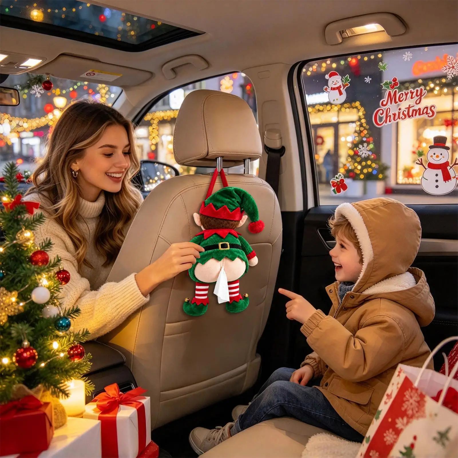 Car Tissue Holder Funny Cute Plush Soft Christmas Decoration Christmas Tissue Box Cover For Front Side Dashboard Console Trunk