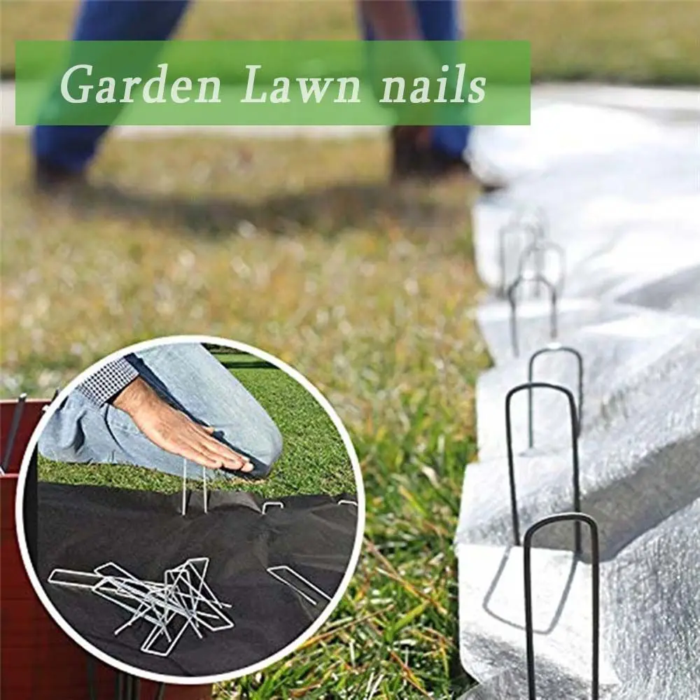 Plastic Metal Lawn Galvanised Ground Garden U Pins Turf nails Hooks Staples Steel Pegs