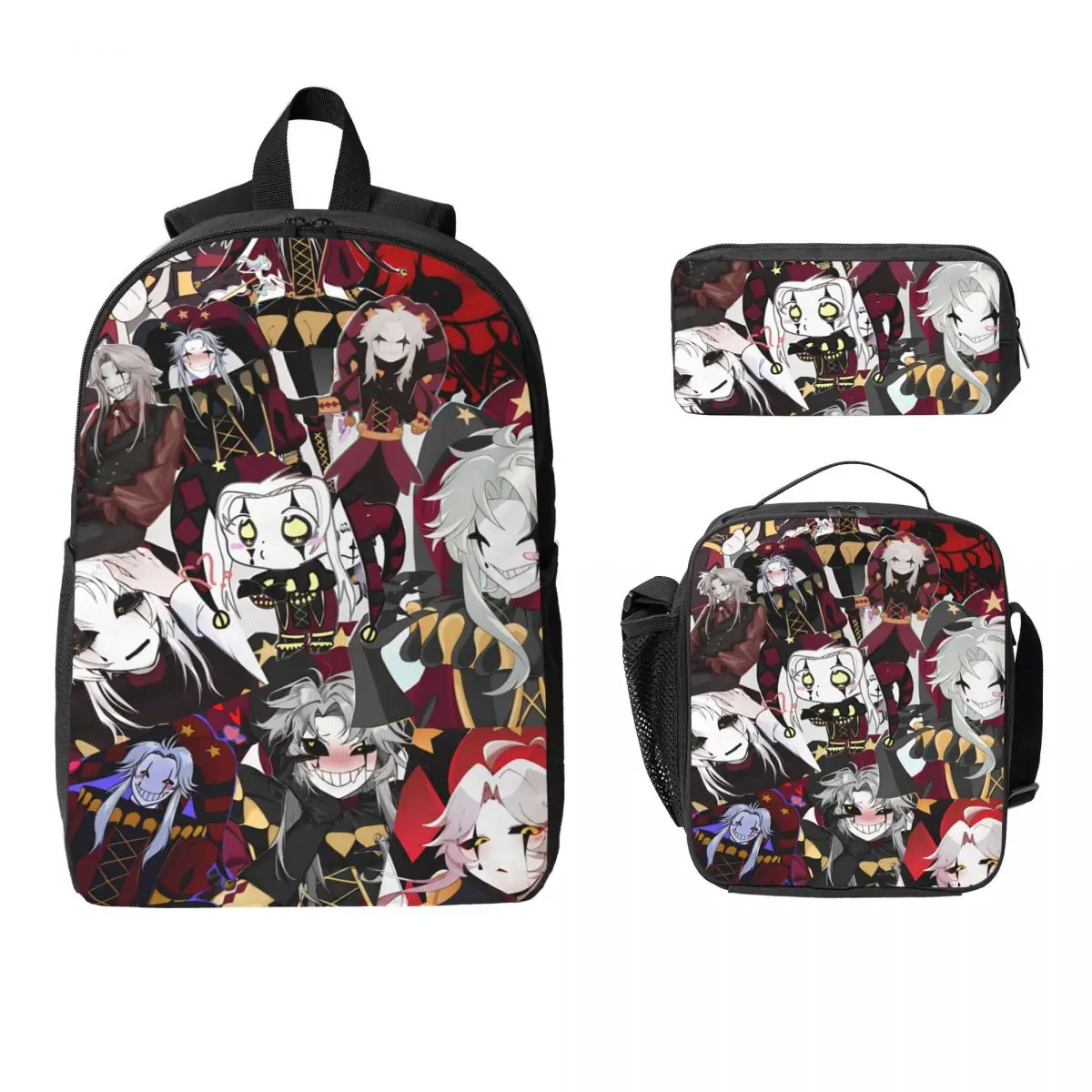 3Pcs Pierrots The Freak Circus Backpack Set for Boy Girl Pencil Boxes Bookbag Sets with Lunch Box For School Students Knapsack