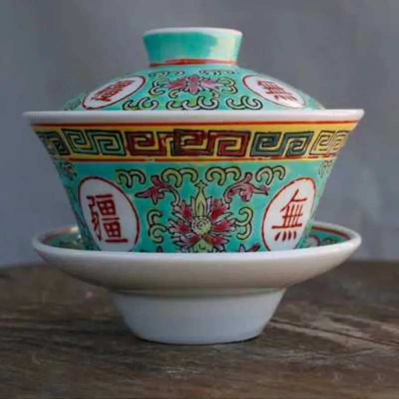 Chinese Classical Longevity Gaiwan Classic Modern Jingdezhen Colored Old Retro Ceramic Tea Bowl Household Afternoon Tea Cup