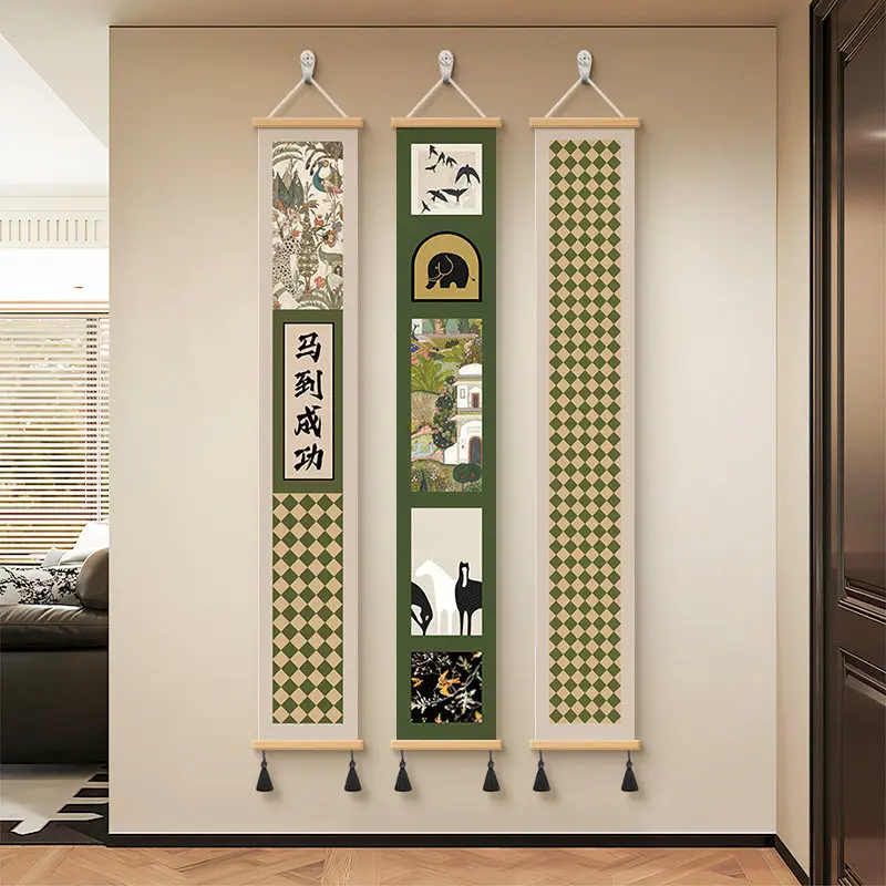 Wall Art Posters - Vintage Green Geometric Borders, Retro French Oriental Scrolls, Kawaii Safari & Floral Design for Bedroom
