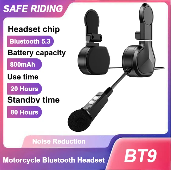 

BT9 Мотоциклетная Bluetooth-гарнитура для шлема с держателем-зажимом 800 мАч Водонепроницаемая голосовая связь Громкая связь Музыкальный плеер Динамик