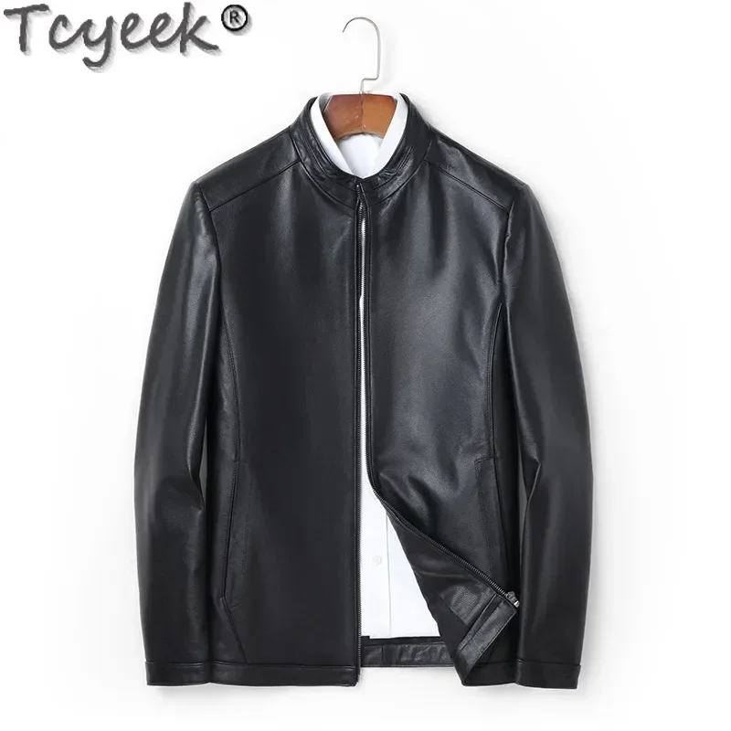 Tcyeek Genuine Leather Jacket Casual Sheepskin Coat for Men Spring Autumn Clothes Men's Motocycle Jacket Chaquetas Hombre 2024