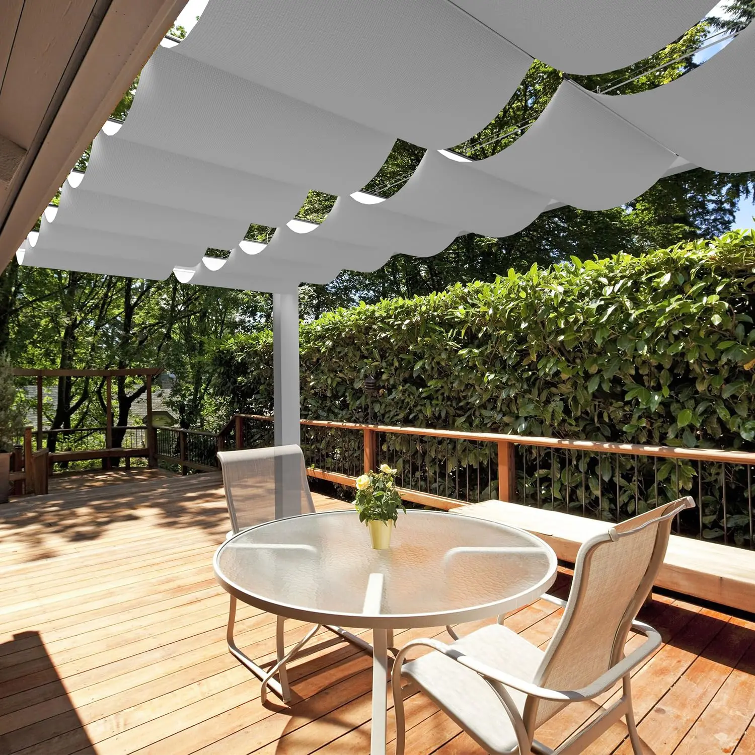 Waterproof Pergola Shade Cover Retractable Wave Canopy Outdoor Sun Shade for Patio Garden Backyard 7x17ft, Customized