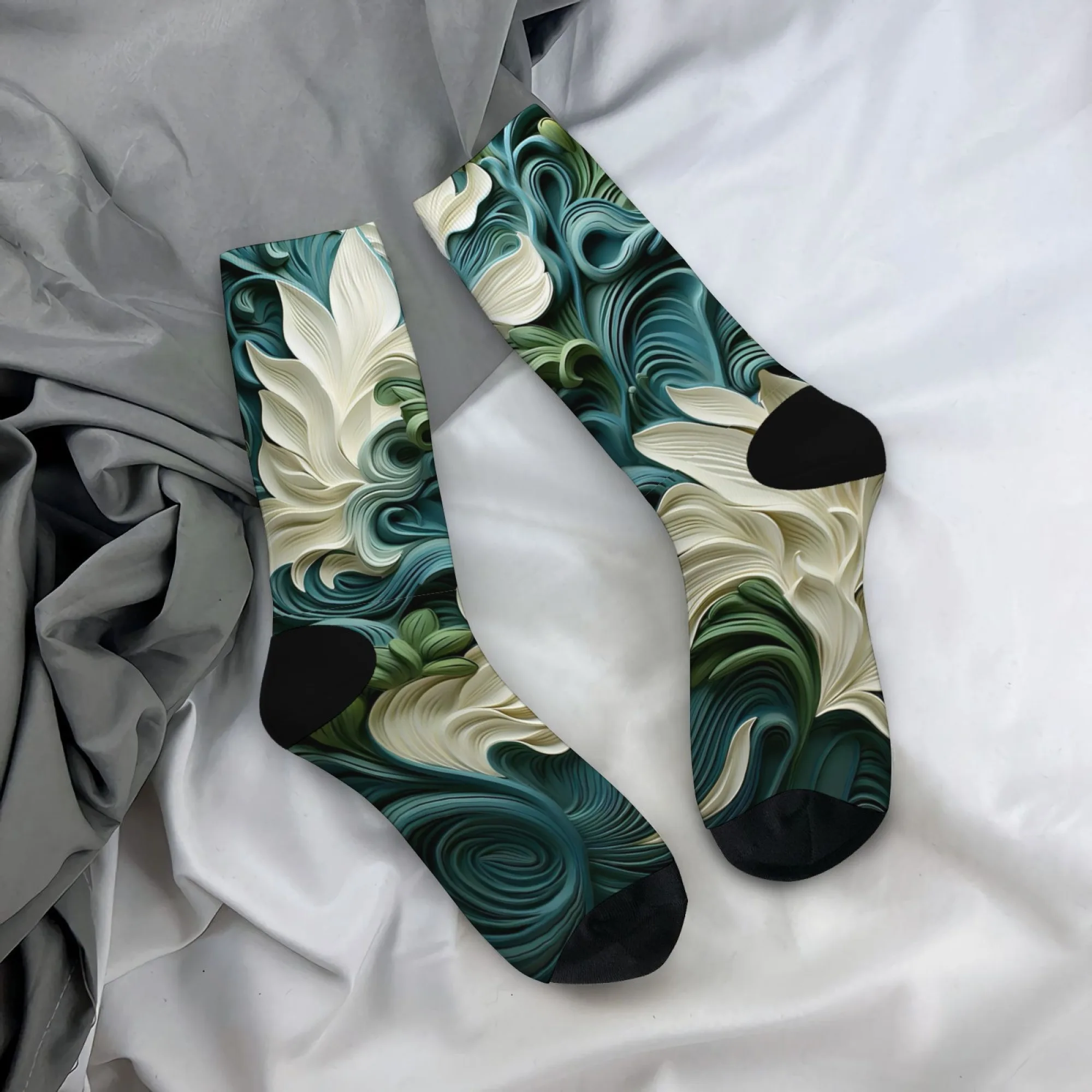 3D エンボス加工の花柄靴下ヴィンテージ芸術的なパターン抽象的な質感のクルーソックス快適なユニセックス靴下ファッションアクセサリー