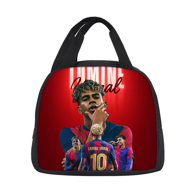 Student Bento Food Container Bags Reusable Thermal Cooler Lunch Box Football Star Handbag Insulated L-Lamin Yamal Lunch Bag