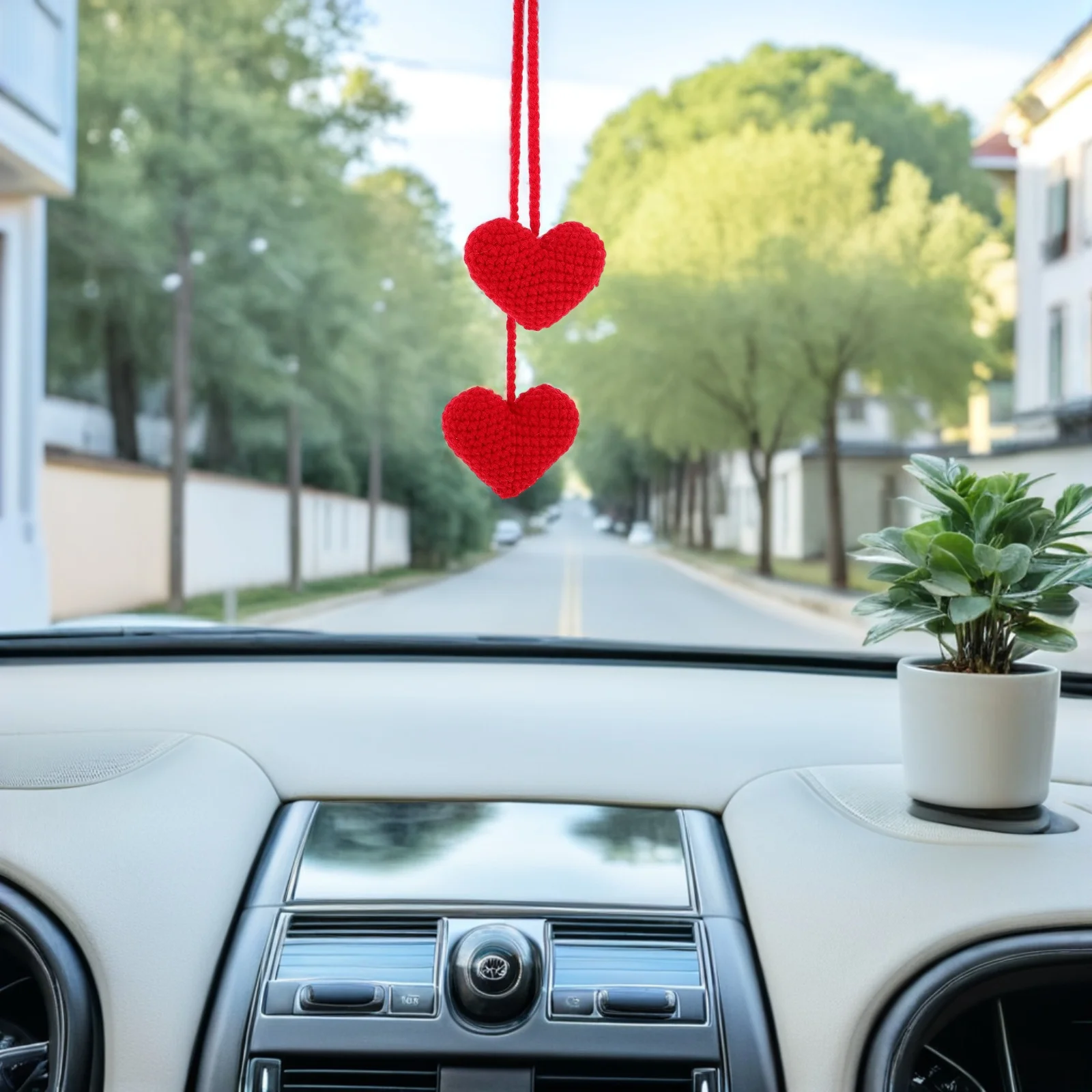 

Handmade Crochet Heart Rearview Mirror Hanging Ornament Lightweight Crochet Car Pendant Cute Car Mirror Hanging Ornament Boho