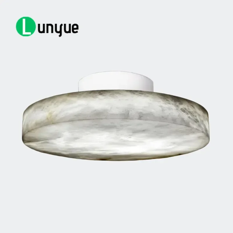 Nordic Luxury Round Alabaster Ceiling Light with Brass Accessories Natural Marble Surface Embedded Fixture for Bedroom Living