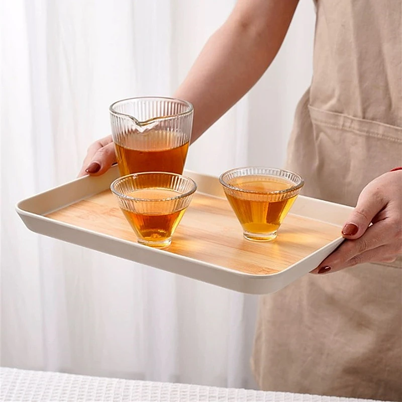 Bandeja De Armazenamento De Padrão De Bambu De Imitação, Placa Retangular De Bule Espessado, Ferramentas De Cozinha Multifuncionais, Estilo Japonês