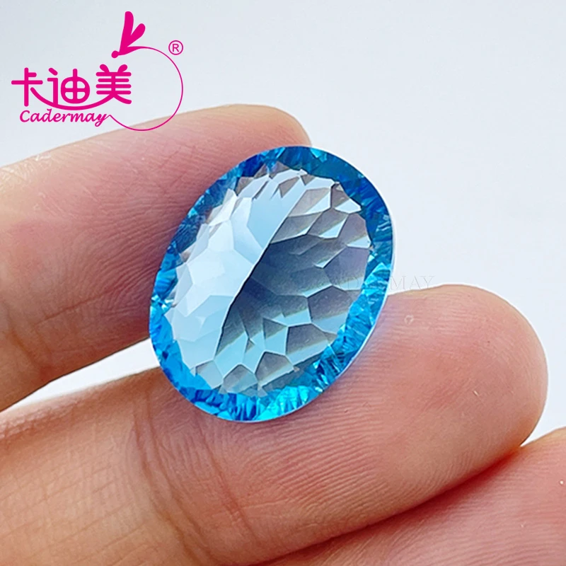 CADERMAY Oval Cut Natural Blue Topaz Loose Stone With GRC Certificate  Beads For Jewelry Making