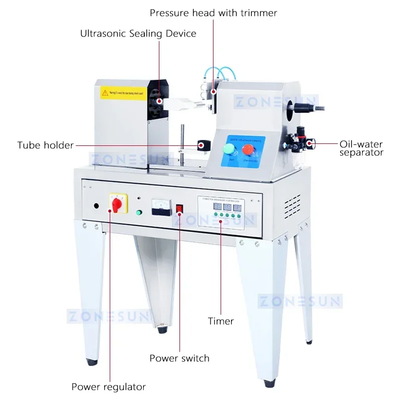 Zonesun ZS-QDFM125 Ultrasonic Plastic Tube Sealing Machine Toothpaste Facial Cleanser Soft Tube Sealer With Date Coder