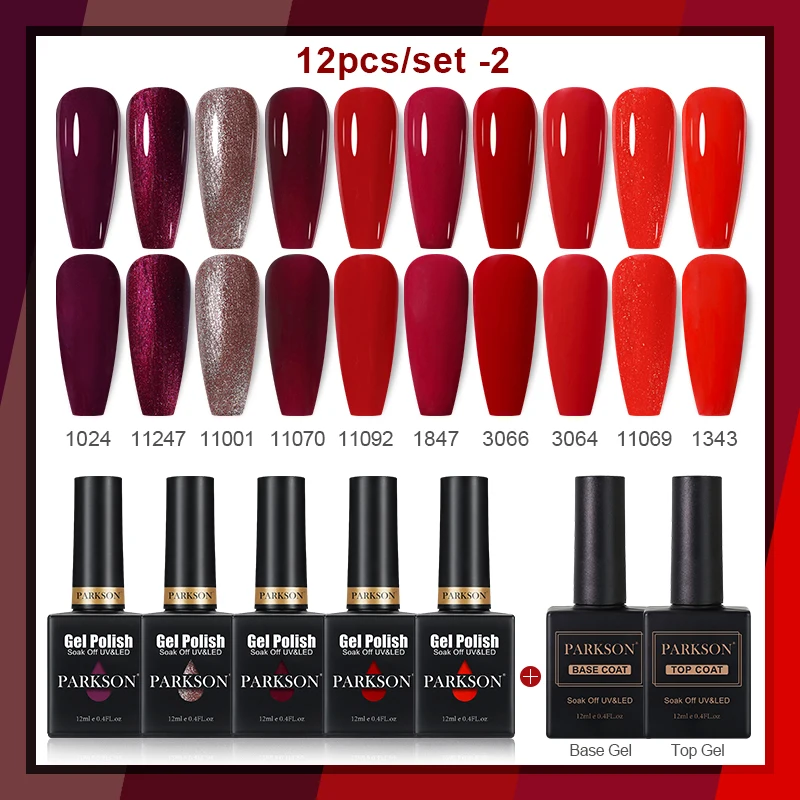 Parkson 12pcs 컬러 젤 폴란드어 세트 UV 글리터 바니시 세미 퍼머넌트 하이브리드 아트 투명 매니큐어