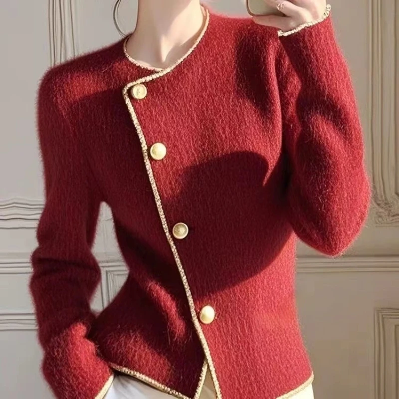 Women Korean Cardigan Sweater Elegant Fashion Chic Ladies Tops Knitwear Long Sleeve Single-breasted Stylish Casual Jumpers 2025