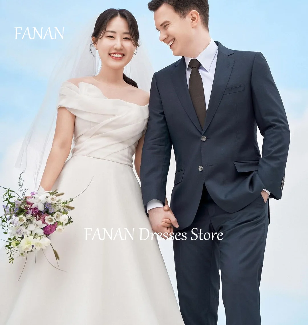 FANAN Korea Ivory Off Shoulder Wedding Dresses 웨딩드레스 Short Sleeves Organza A-Line White Corset Custom Made Bride Gowns Plus Size