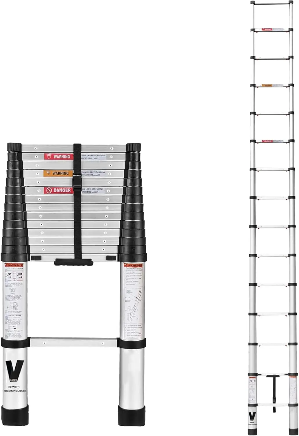 

Ladder 14.5FT,BOWEITI Extension Ladder One Button Retraction,Aluminum Collapsible Ladder Slow Down Design for Home R