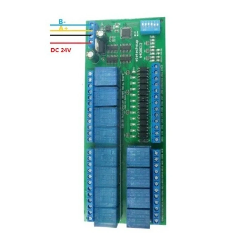 N4D8C12 RS485 Relay Module DC24V Isolated 12IN 12OUT Modbus RTU Green Plastic Shell