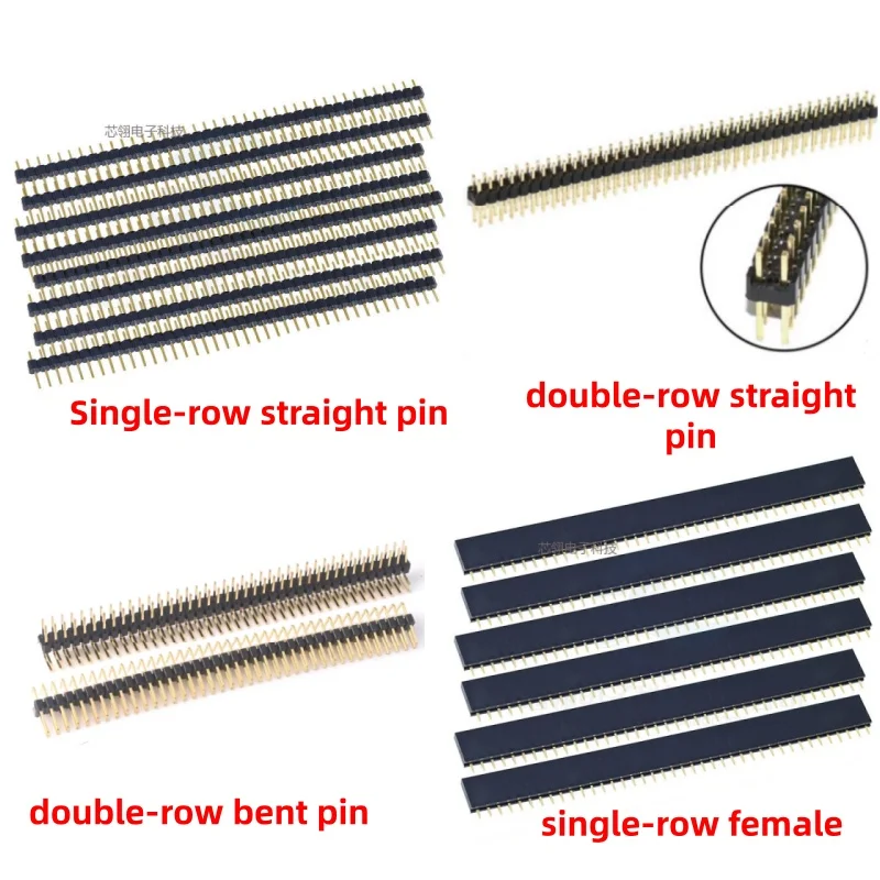 5pcs Gold-Plated Pin Header 40/50pin 1.27/2.0/2.54mm Pitch, Socket Header, Single/Double Row, Straight/Bent Pin Header Socket
