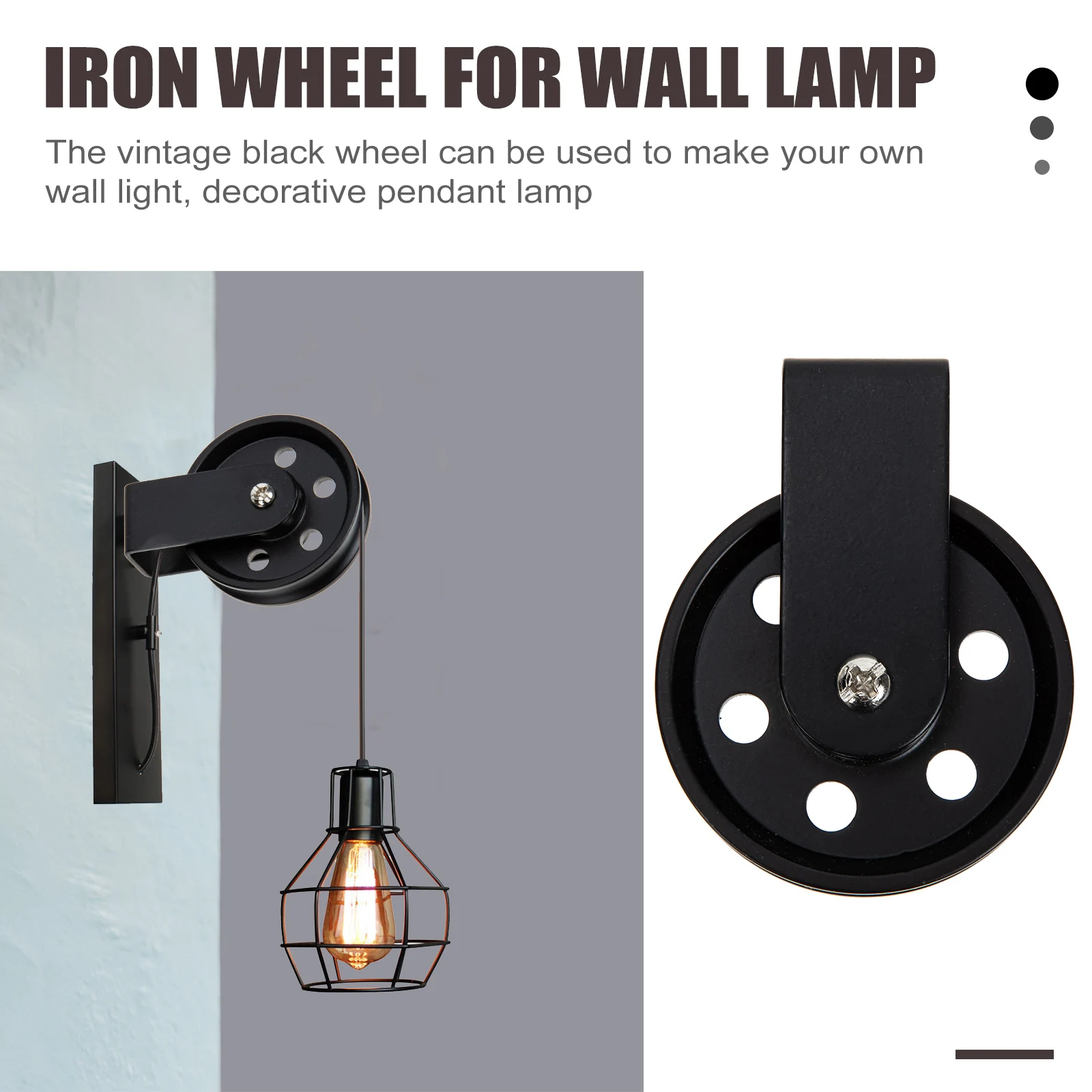 

Ceiling Wheel Lighting Accessories 70mm Black Vintage Iron Pulley Pendant Lamp Wall Decor Durable Easy Install
