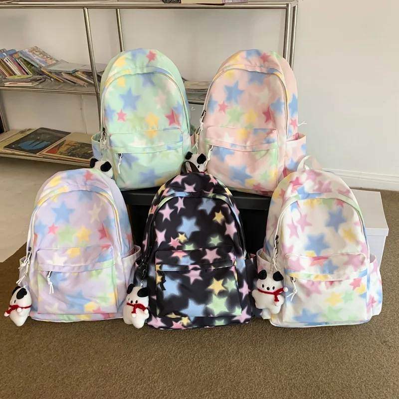 Korean Kawaii Star Print Backpacks Ins Harajuku Sweet Girls Preppy Schoolbags Fashion Y2k Women All Match Backpack High-capacity