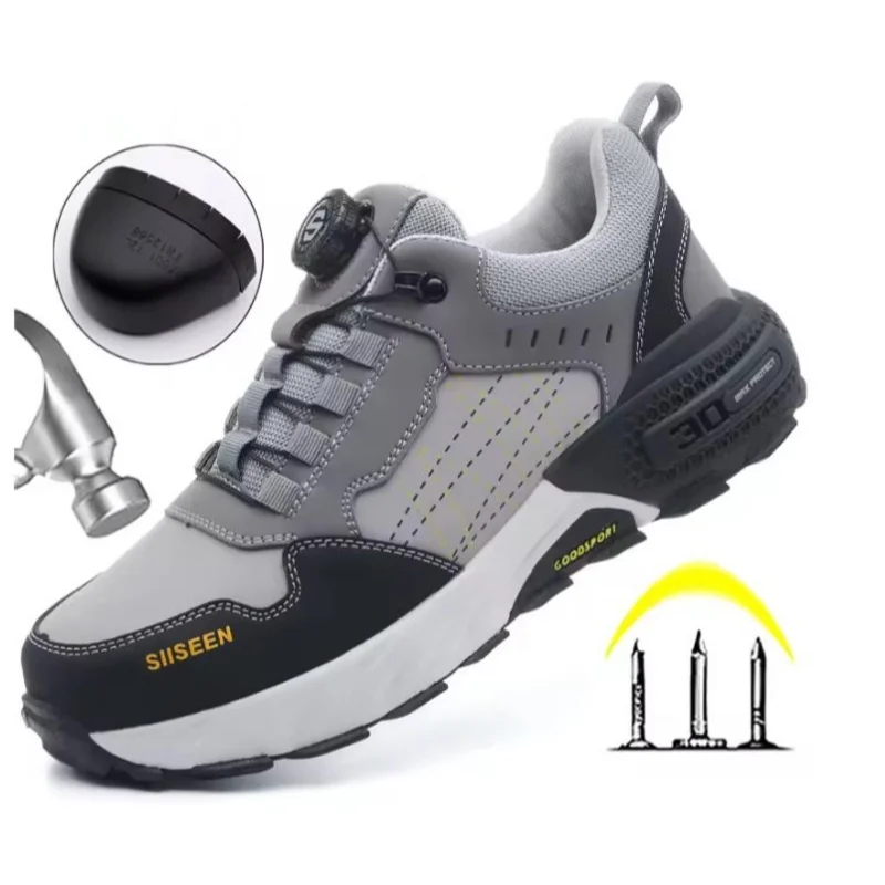 

Black Leather Safety Shoes Security Boots Men's Security-Protection Industrial Safety Boots Man For Work Men Shoes Industrial