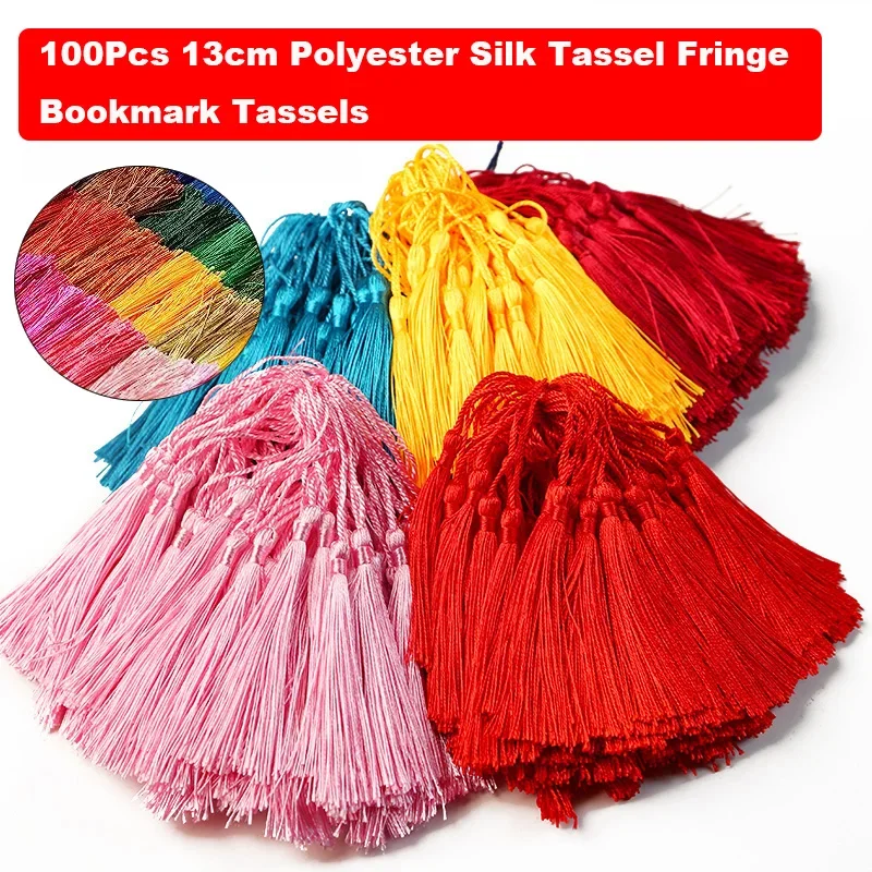 100Pcs 13cm Polyester Silk Tassel Fringe Bookmark Tassels Hanging Spike Crafts DIY Jewelry Making Tassel Pendant Decoration