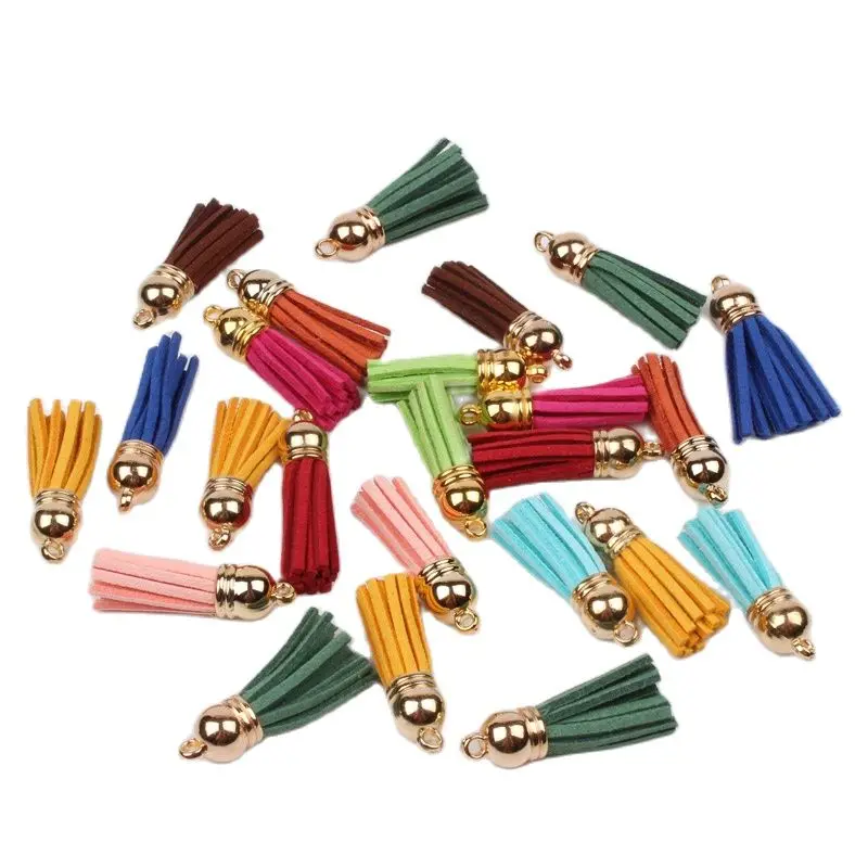 38mm 20 -100pcs Gold Top Suede Faux Leather Tassles Fringe DIY Keychain Jewelry Finding Earring Curtain Bags Clothes Decoration