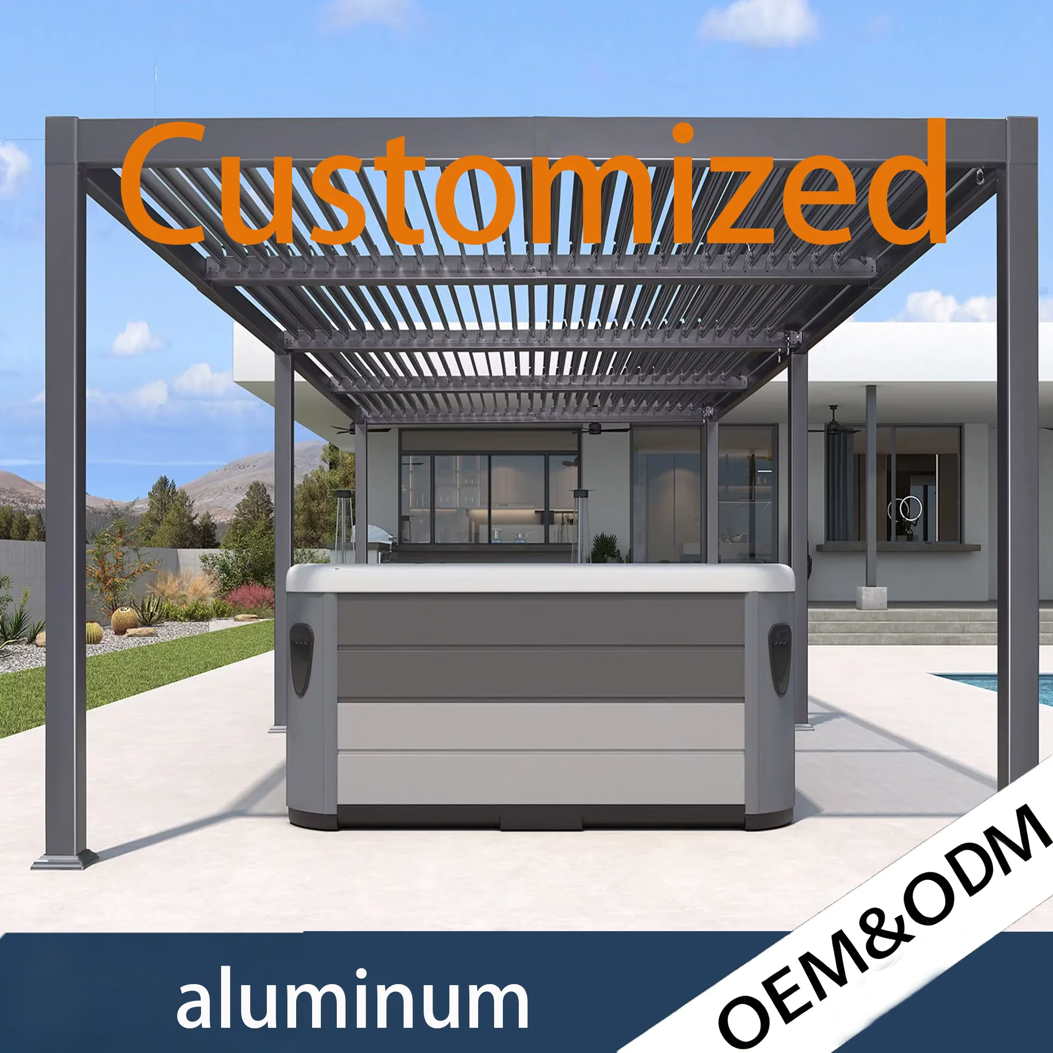 Exterior Garden Balcony Shelter Luxury Waterproof Aluminum Louver Pergola Gazebo With Customizable Size And Color Options