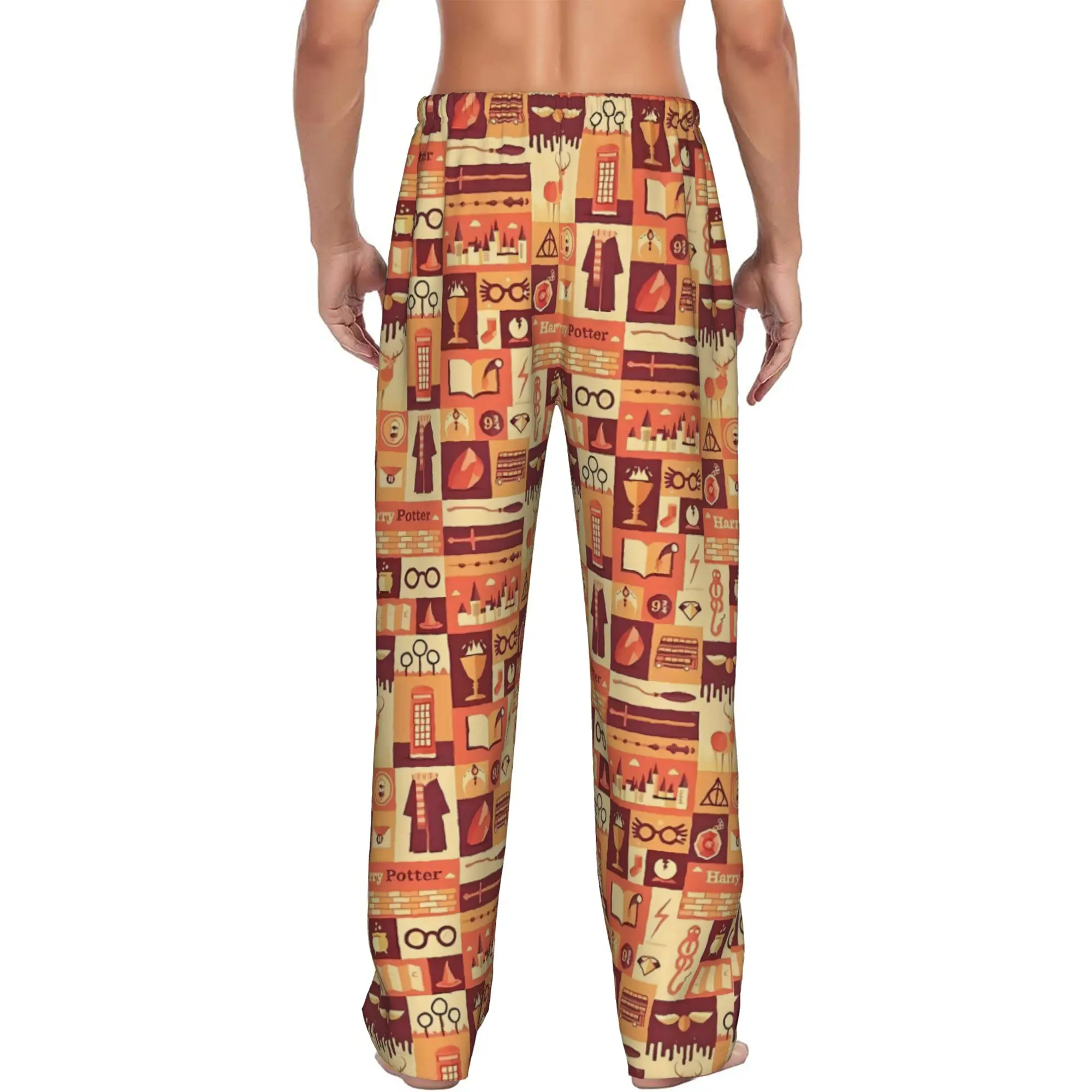 Custom H-Harryed Halloween Pajama Pants Men's Magic School Lounge Sleep Stretch Sleepwear Bottoms with Pockets