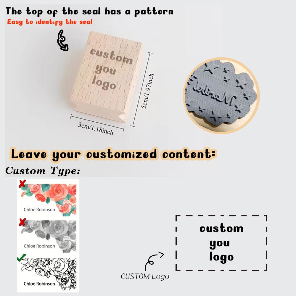 1PC Romantic Custom LOGO Wooden Stamp ldeal for Festive Occasions Customized Name Wooden Seal ldeal for Labeling and Craft