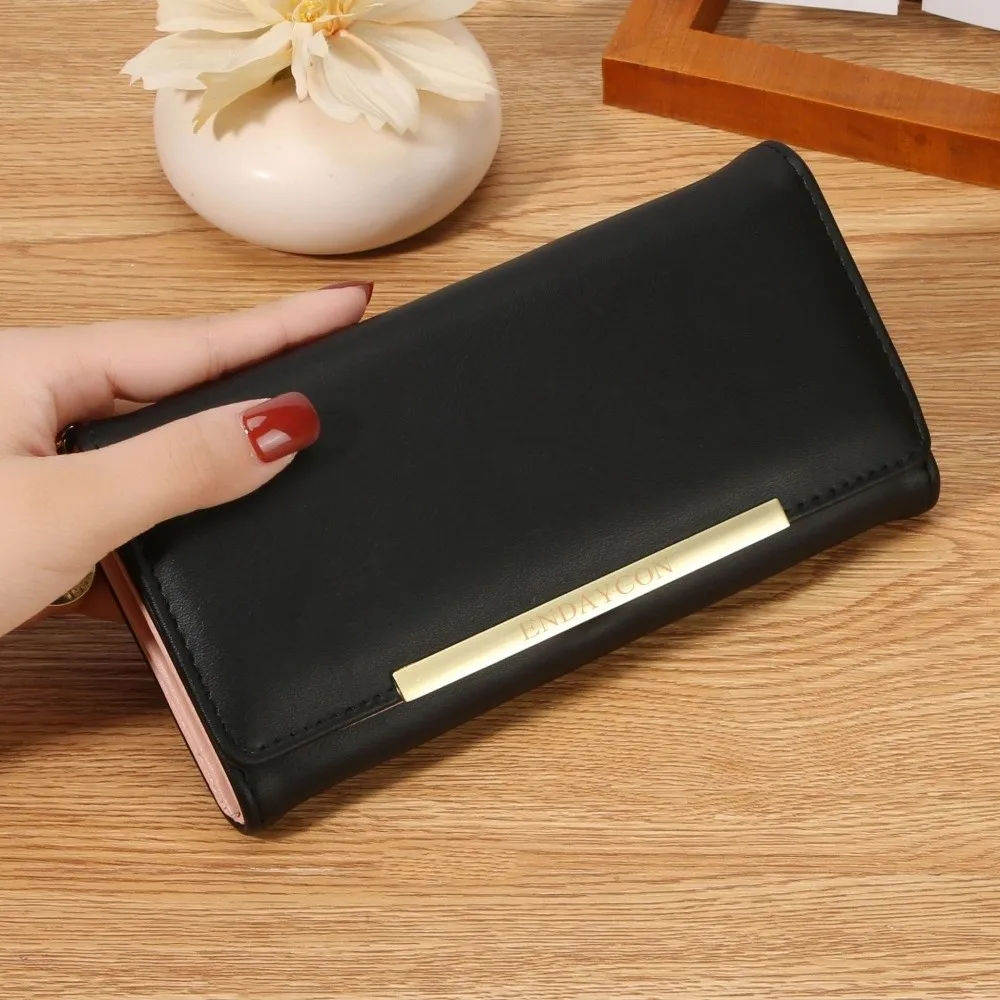 PU Leather Women Long Wallet Korean Style Folding Ladies Clutch Phone Carteiras Large Capacity Zipper Coin Purse Card Holder