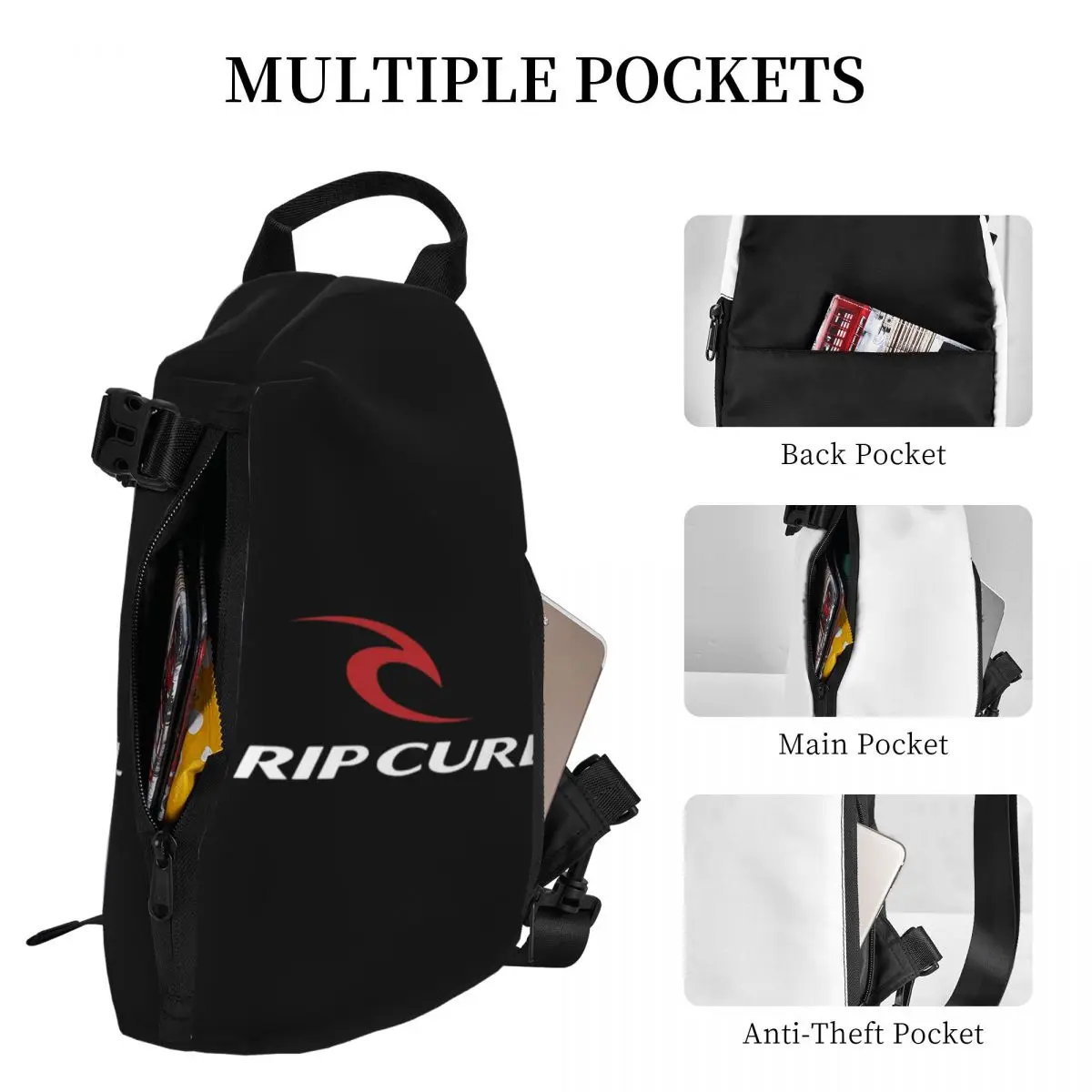 Rip Curl Peito Bolsa Homens Sling Crossbody Mochila Peito Bolsa Viagem Caminhadas Daypack Bolsa de Ombro