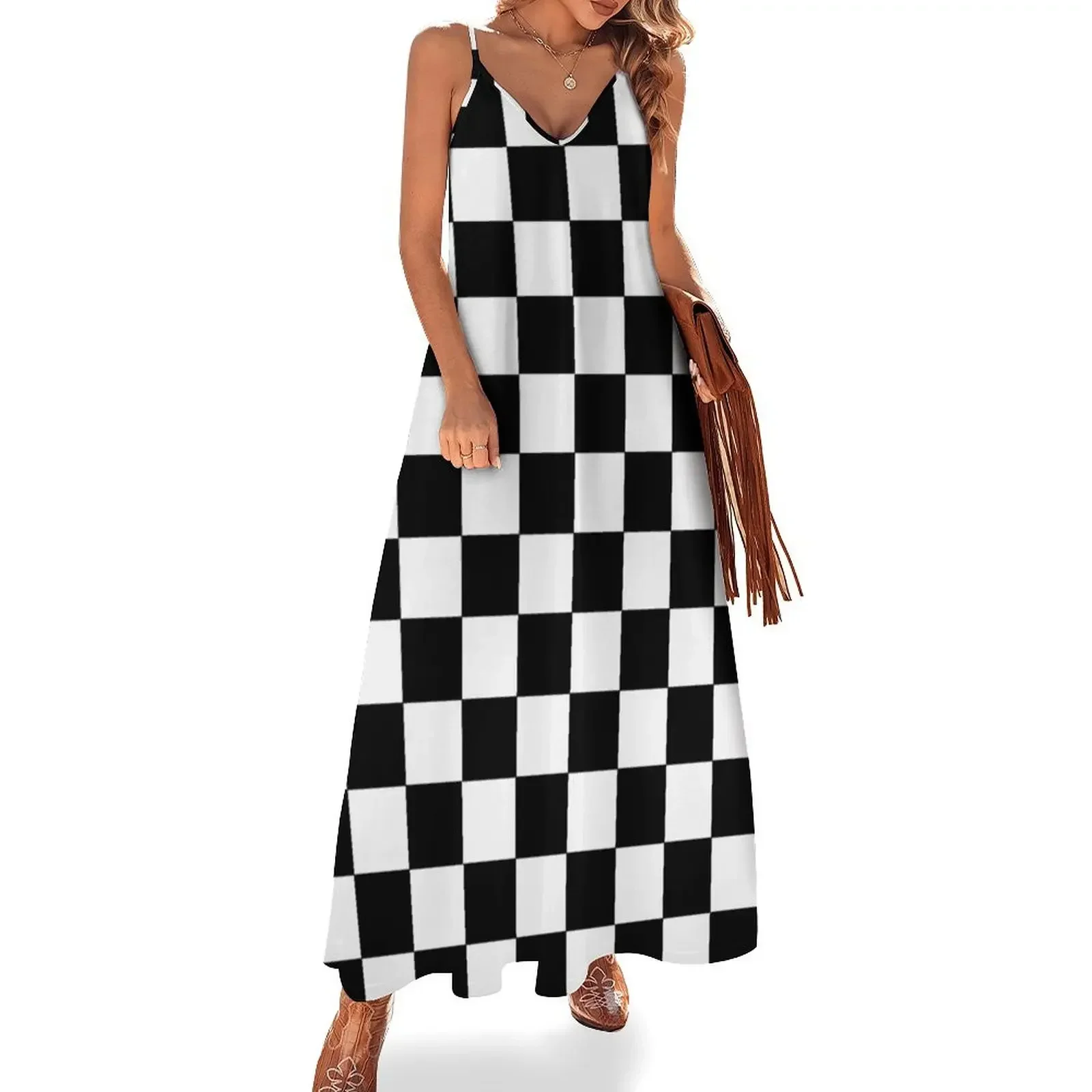 

Checkered Black and White Sleeveless Dress summer dress women 2024 Aesthetic clothing Dress