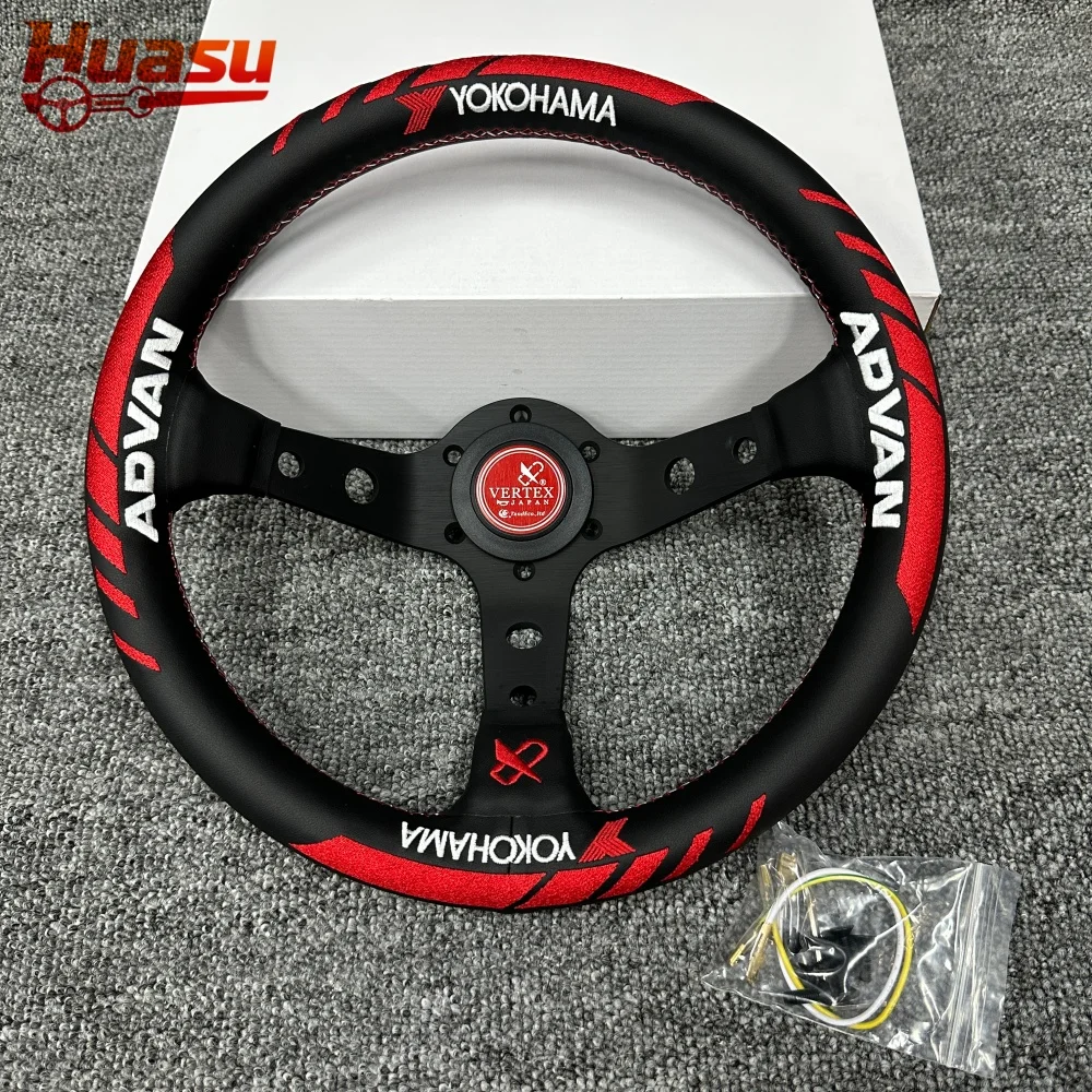 Real Leather Racing Steering Wheel 13inch 320mm Deep Dish Car Modified Race With Embroidered