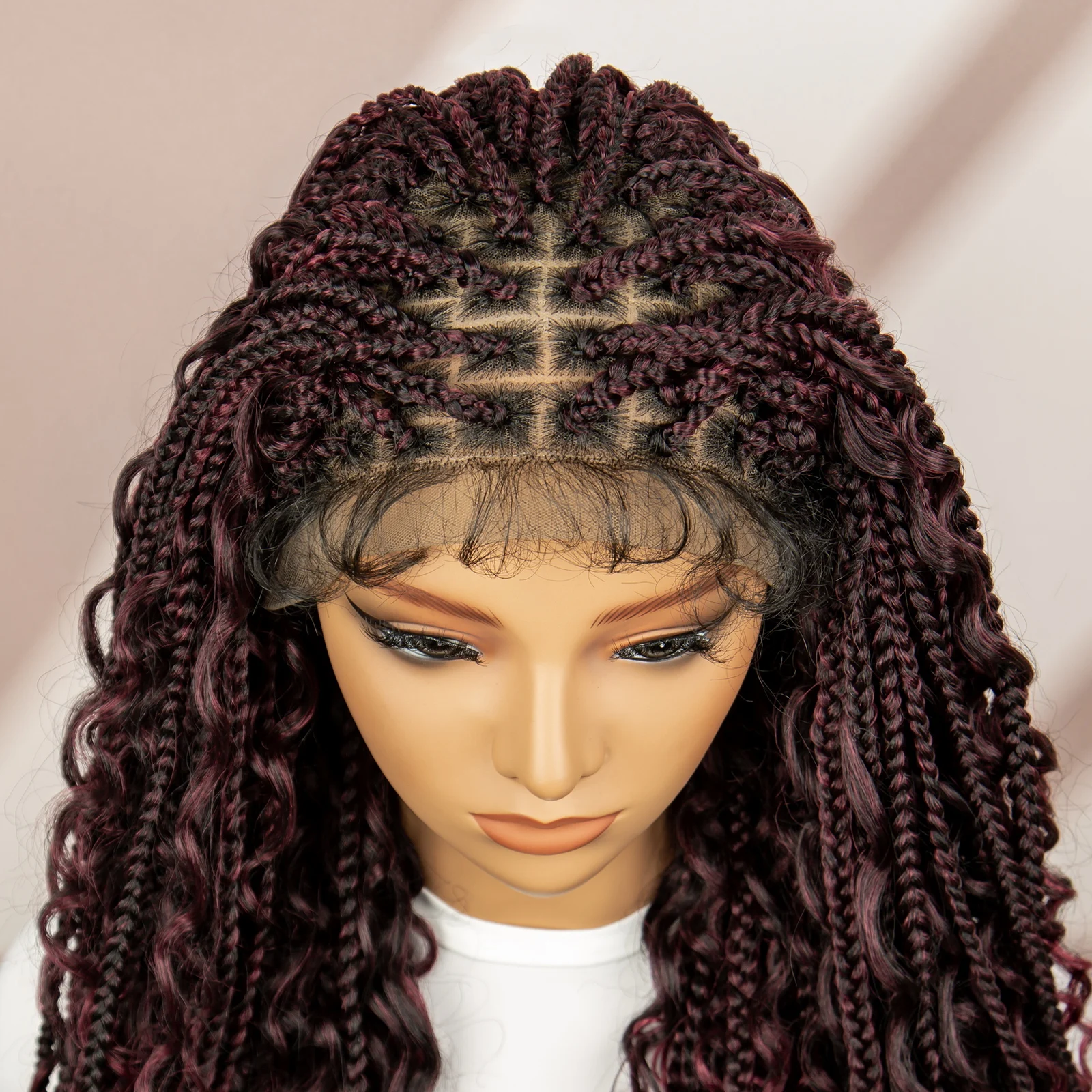 32inch Synthetic Knotless Box Braided Wigs Bohemian Boho Braids Wigs Lace Front Braided Lace Wigs with Baby Hair for Black Women