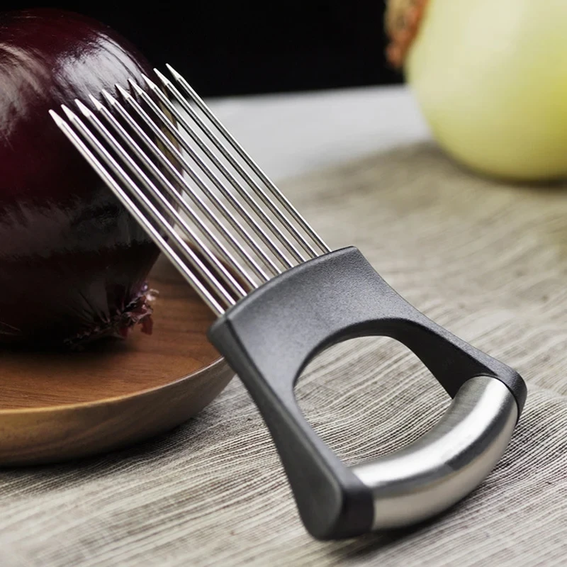 Stainless Steel Onion Cutter Holder Food Slicers Assistant Tomato Onion Slicer Holder Vegetables Cutting Fork Kitchen Gadgets image 3