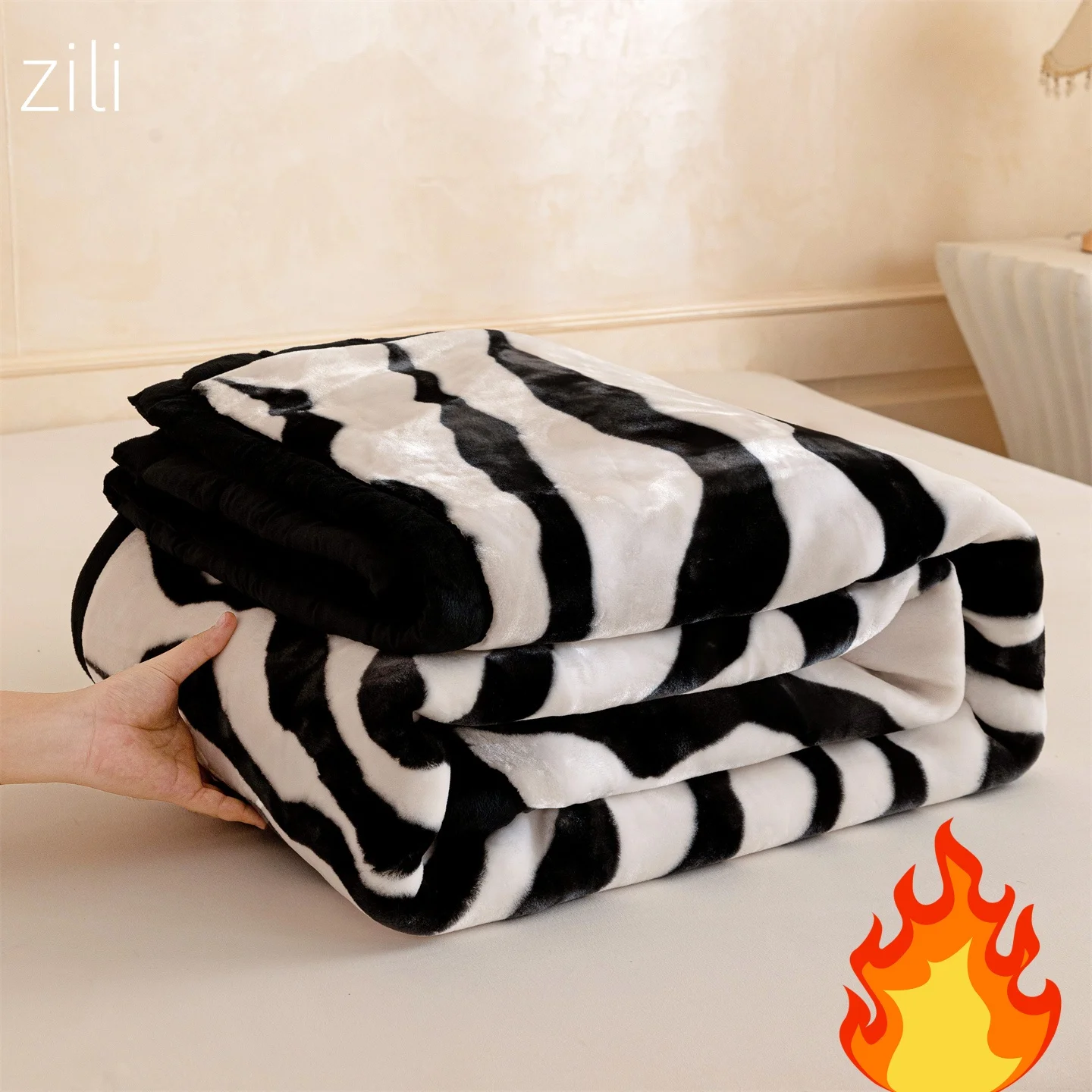 Luxury Thickened Raschel Blanket Super Soft Double Layer Velvet Warm Winter Blankets for Bed Zebra Stripes Heavy Plush Comforter
