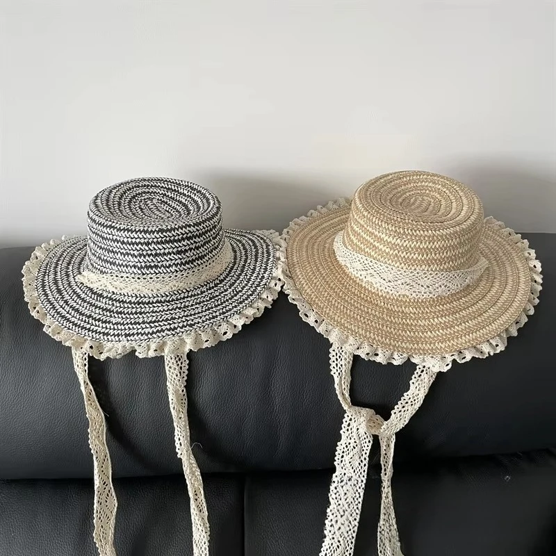 

2-7Y Japanese Elegant Children Hat Summer Girls Big Brim Sun Hat Vacation Baby Beach Straw Hat Sun