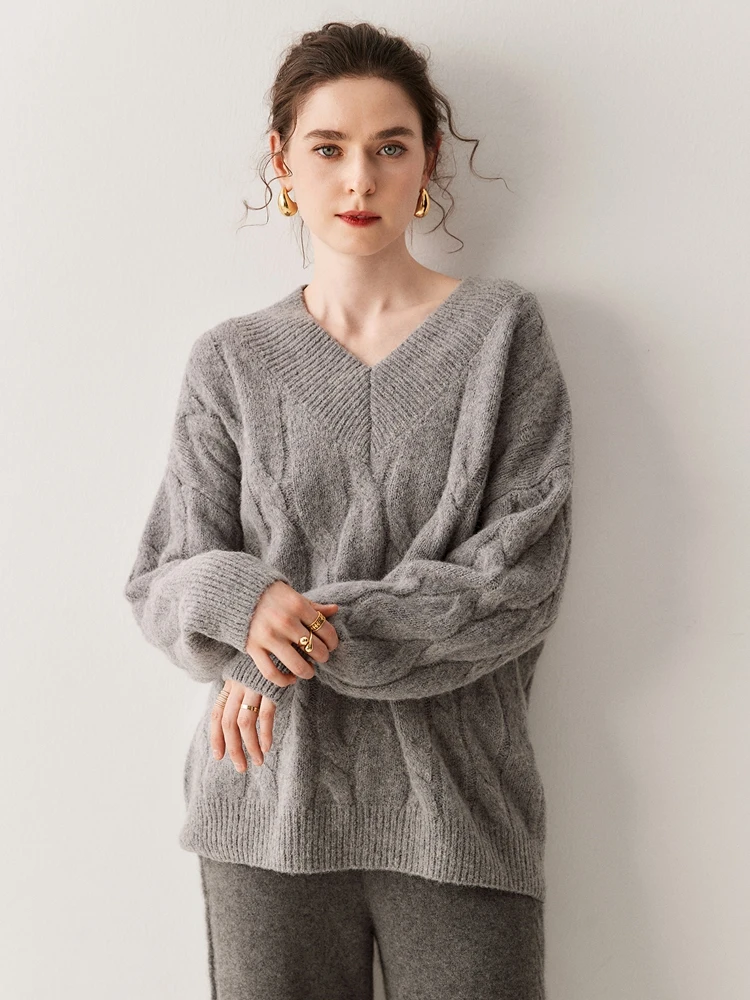 Roupas femininas 100% suéter de caxemira de alta qualidade outono inverno pulôver com decote em v grosso macio roupas básicas malhas de caxemira tops