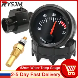 12v 52mm 자동차 수온 게이지 40 ~ 120 ℃ 수온 센서 포함, 10mm 수온 조인트 파이프 1/8NPT 센서 어댑터 자동차 경주