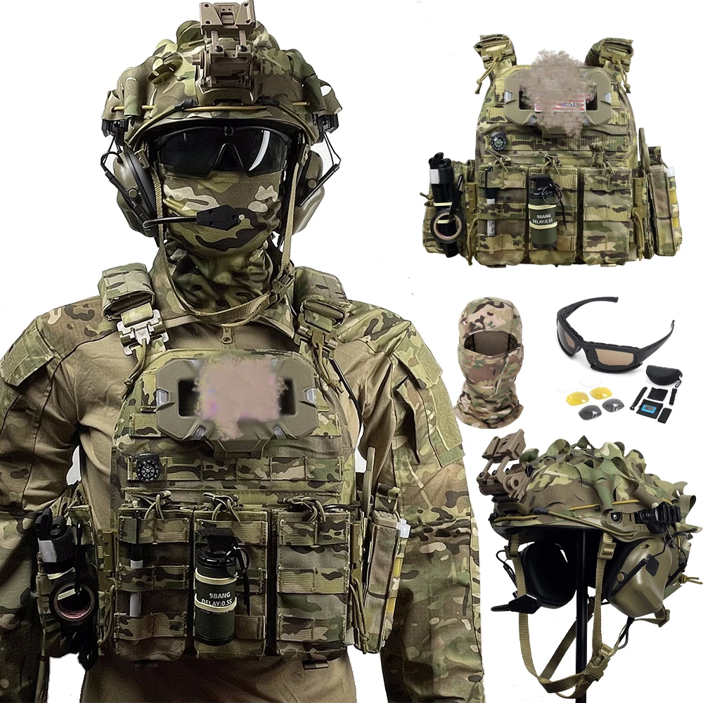 Tactical Full Set of Equipment Fast Camouflage Helmet Quick-Release Vest Special Forces Chest Mount for Call of Duty CS Wargame