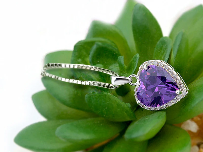 Neue Mode 925 Sterling Silber Herz CZ Anhänger Halsketten Frauen Schmuck Jahrestag Geschenk Lila & Rot & Rosa Zirkon Schlüsselbein kette – Detail 15