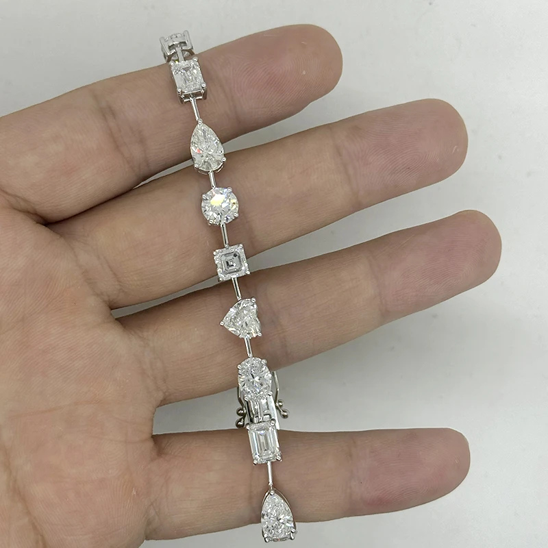 9ctw Total Lab Created Diamond (CVD hpht) Oval Heart Round Emerald Tennis Line Bracelet 14K Solid White Gold 18cm