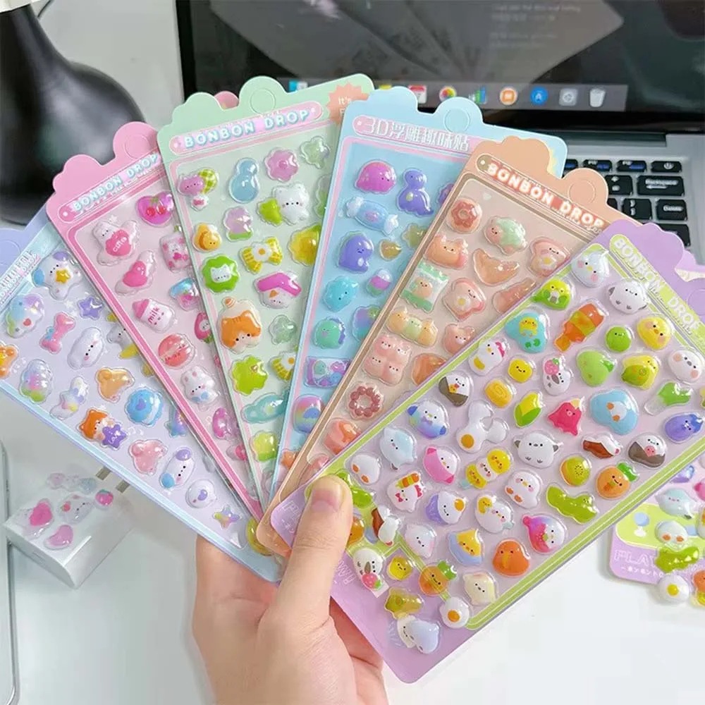 3D Relief Jelly Stickers Cartoon Animal Sticker Scrapbooking Diary Decor Stationery Phone Case Kawaii Stickers DIY Gift
