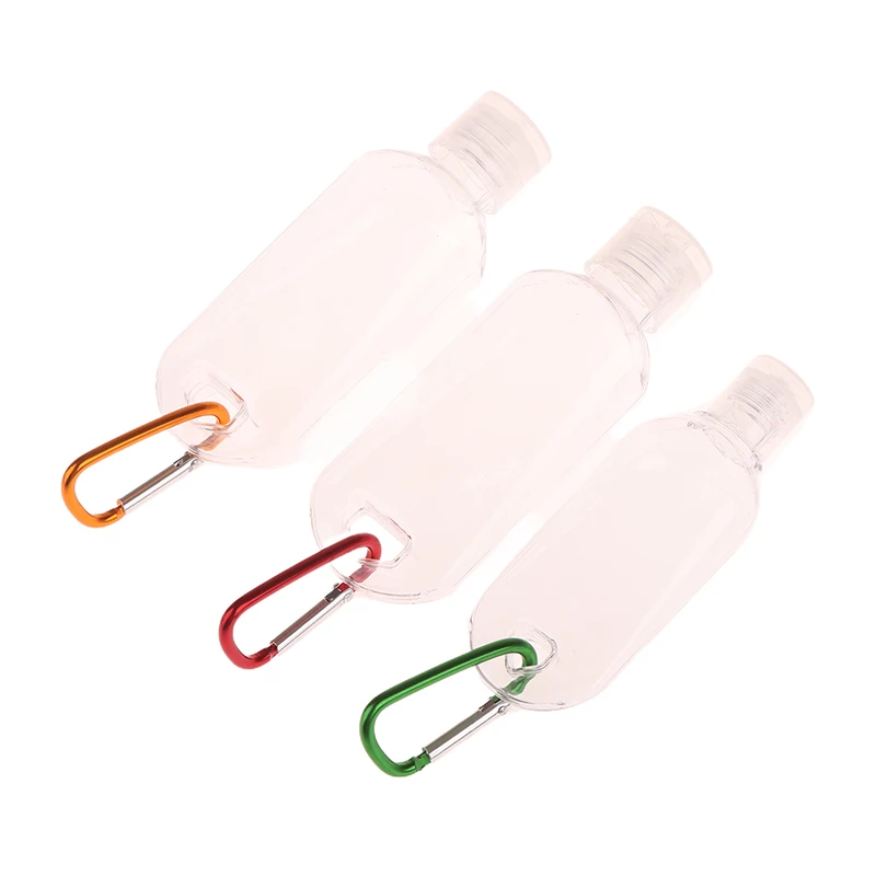 Bottiglia portatile vuota da 30/50/60ml con moschettone da viaggio all'aperto disinfettante per le mani riutilizzabile in plastica spremere bottiglie strumento di archiviazione