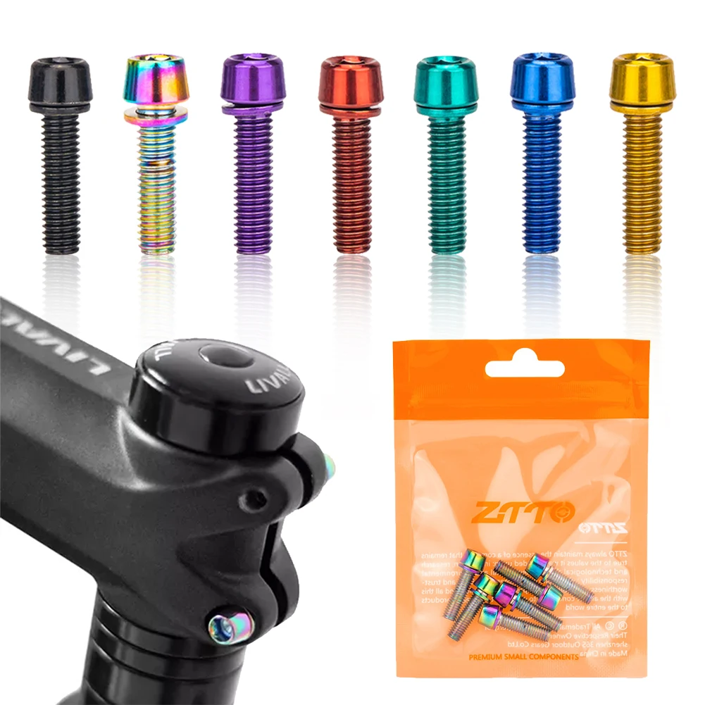 Mountain Bike titânio chapeado Stem parafusos, Allen Hex cabeça, MTB bicicleta Stem parafusos com arruelas, guidão parafuso, M5x18mm, 6pcs