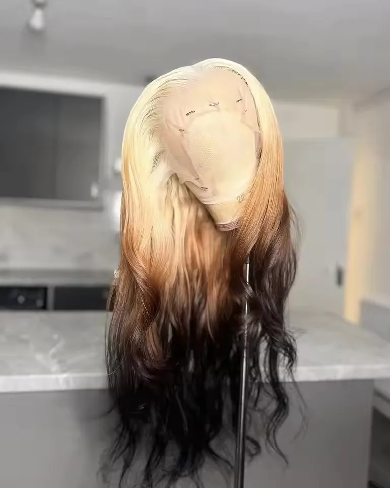 

MXWIG Синтетические Ombre Blonde 13X4 Парики фронта шнурка для женщин Парики фронтальной части шнурка Предварительно выщипанные волосы с париком из детских волос